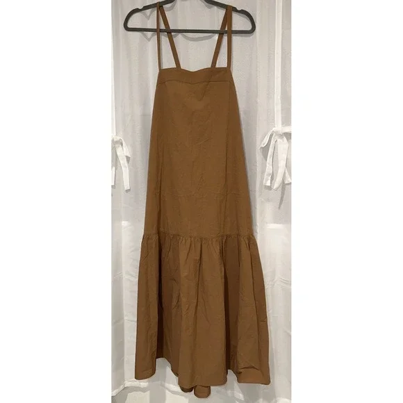 Everlane Brown MIDI Pinafore Flowy Boho Dress 14 - Picture 2 of 6